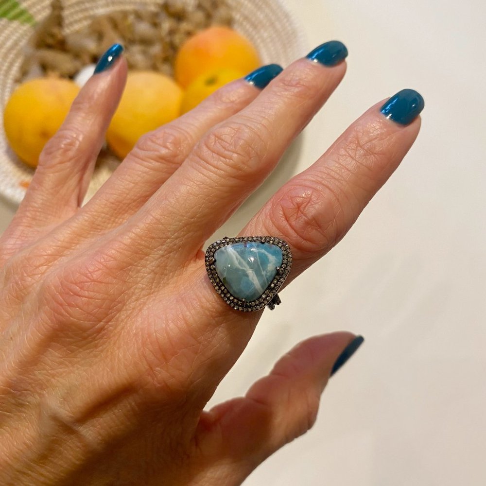ADORNIA Larimar & Diamond Ring